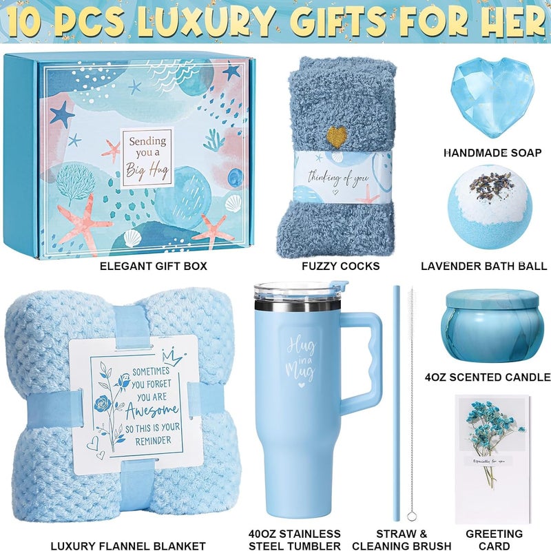 Qinline Birthday Gifts for Women Self Care Get Well Soon Gifts, Ocean Relaxing Spa Kit Bath Gift Basket Care Package w/ Flannel Blanket 40 OZ Tumbler, Valentines Day Gift for Her Wife Mom Girlfriend Sister - Image 2